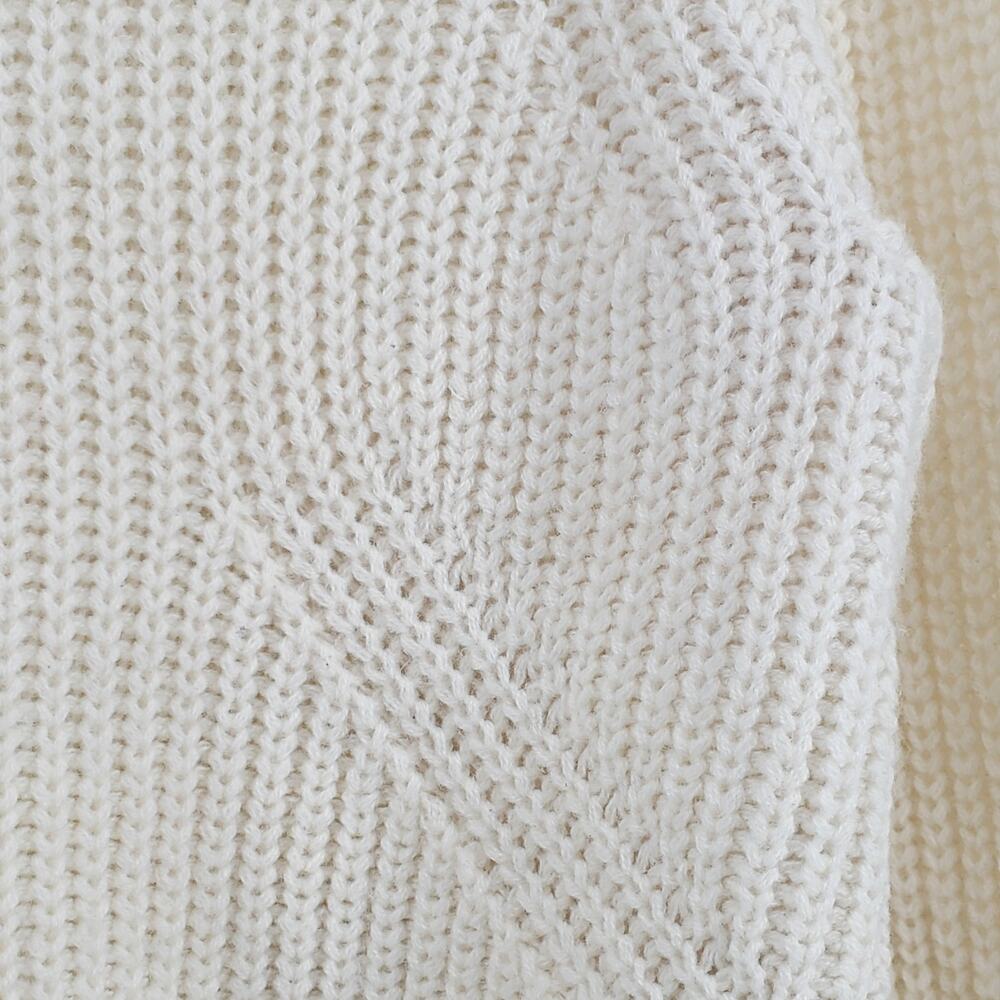 Cremleuix Wool Blend Cream Mock Neck Chunky Knit Sweater with Bell Sleeves| S - Picture 4 of 11